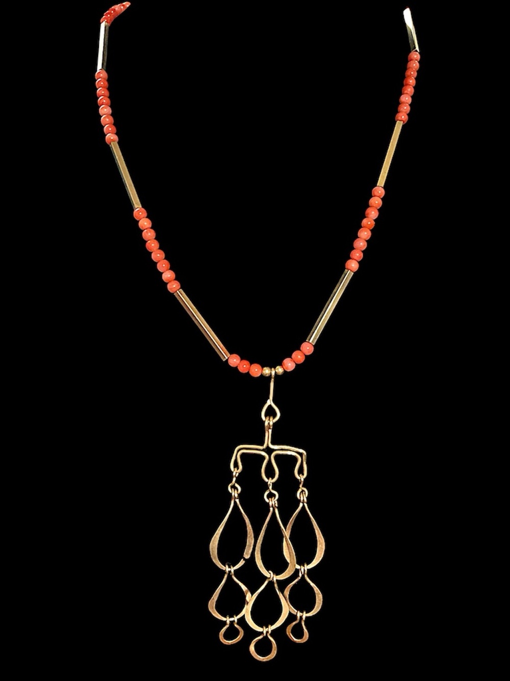Vintage Gold Filled Angel Skin Coral Artisan Beaded Necklace Salmon Pink